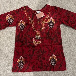 Raj Kids Red Top with Gold Embroidery